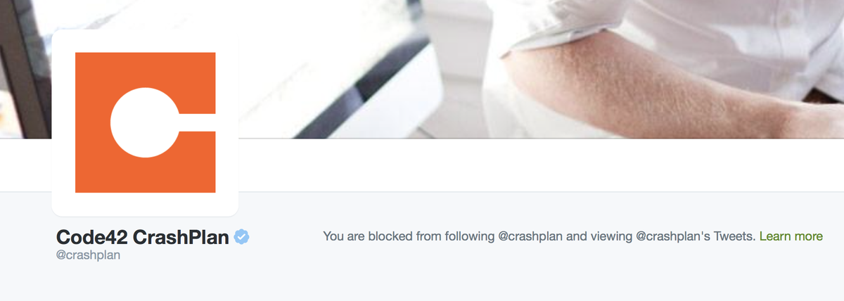 SiliconExit's tweet photo. I used to be a @crashplan customer until this happened.  LOL.  That's one way to fix a complaint... https://t.co/UeI9caDVuw