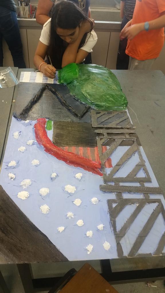 KellyThorp's tweet photo. Y8 Create: Art Attack group work, mixed media pieces. @HKArtTutoring #wis_hw15 https://t.co/0RWAvGbju0