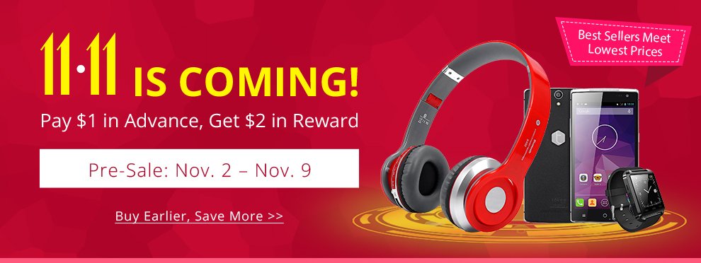 TinyDeal's tweet photo. Pre-Singles Day Sale #TAKEE1 #UWatch #Headphone pay deposit and
get them at the best price>https://t.co/YmXPO2Nrb3 https://t.co/hmq3huSVlb