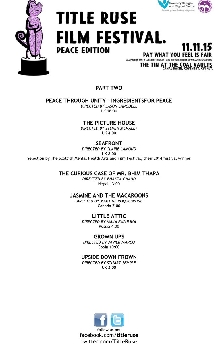 TitleRuse's tweet photo. Tonight's programme part 2 includes @stuartsemple video art and Seafront @SMHAFF winner! Doors 7pm @TheTin #covpeace https://t.co/UxyRM5dnVg