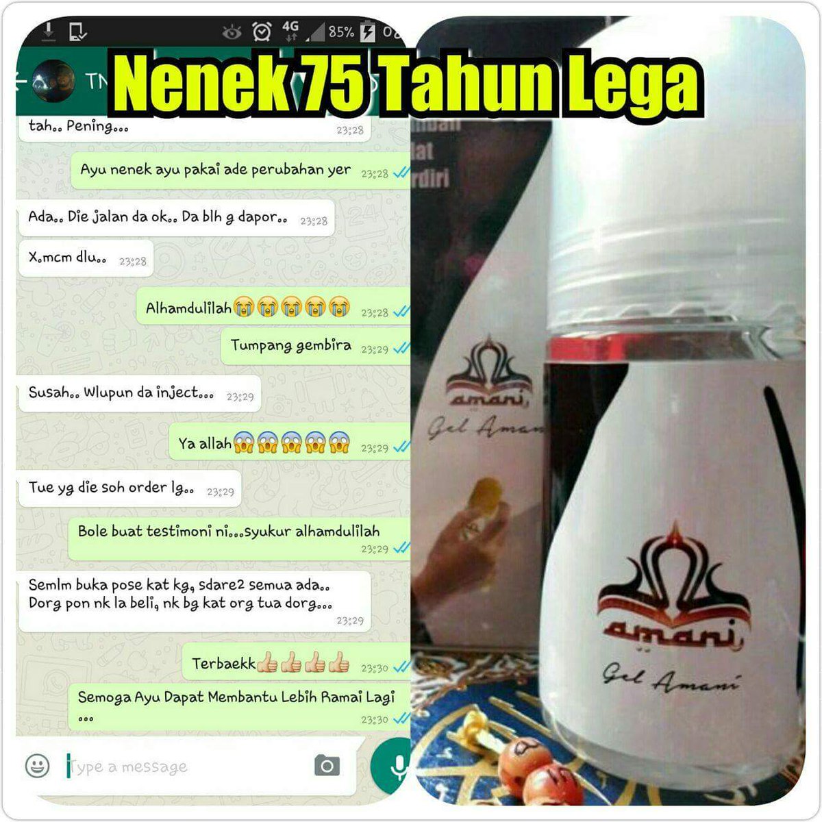 Gel Amani khas untuk sakit lutut, sendi sarah, lenguh2 dan sebagainya .jika berminat sila whatsapp 0125269241
