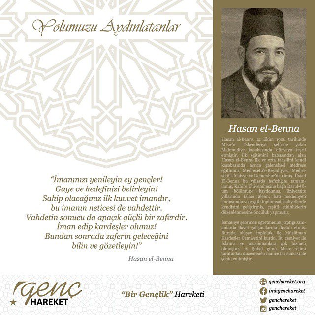 Yolumuzu Aydınlatanlar
"Hasan el-Benna"
"İmanınızı yenileyin ey gençler!
Gaye ve hedefinizi belirleyin!
Sahip ...