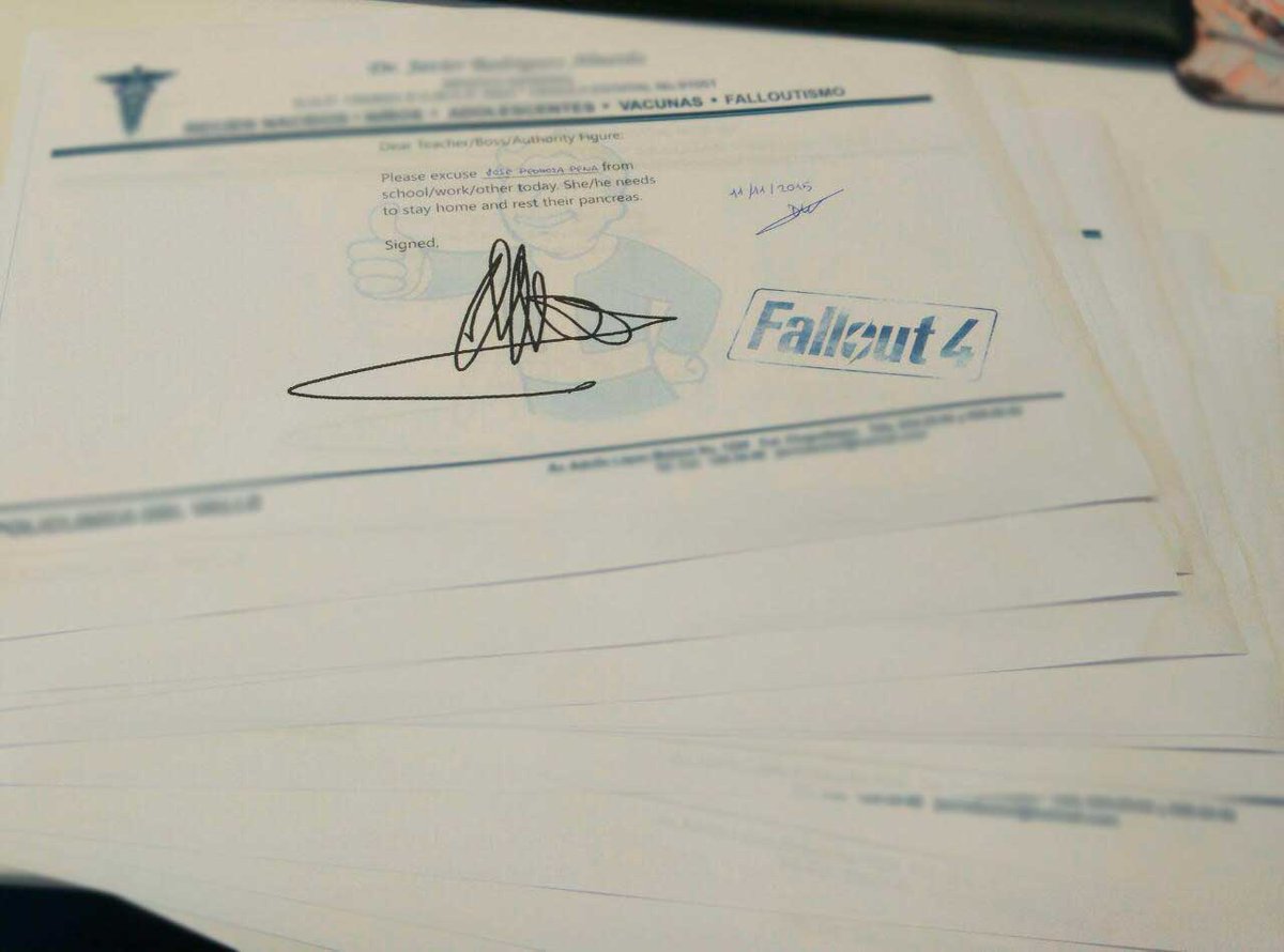InfinityTheGame's tweet image. I found this at my work desk this morning. #DoctorNote #Fallout4