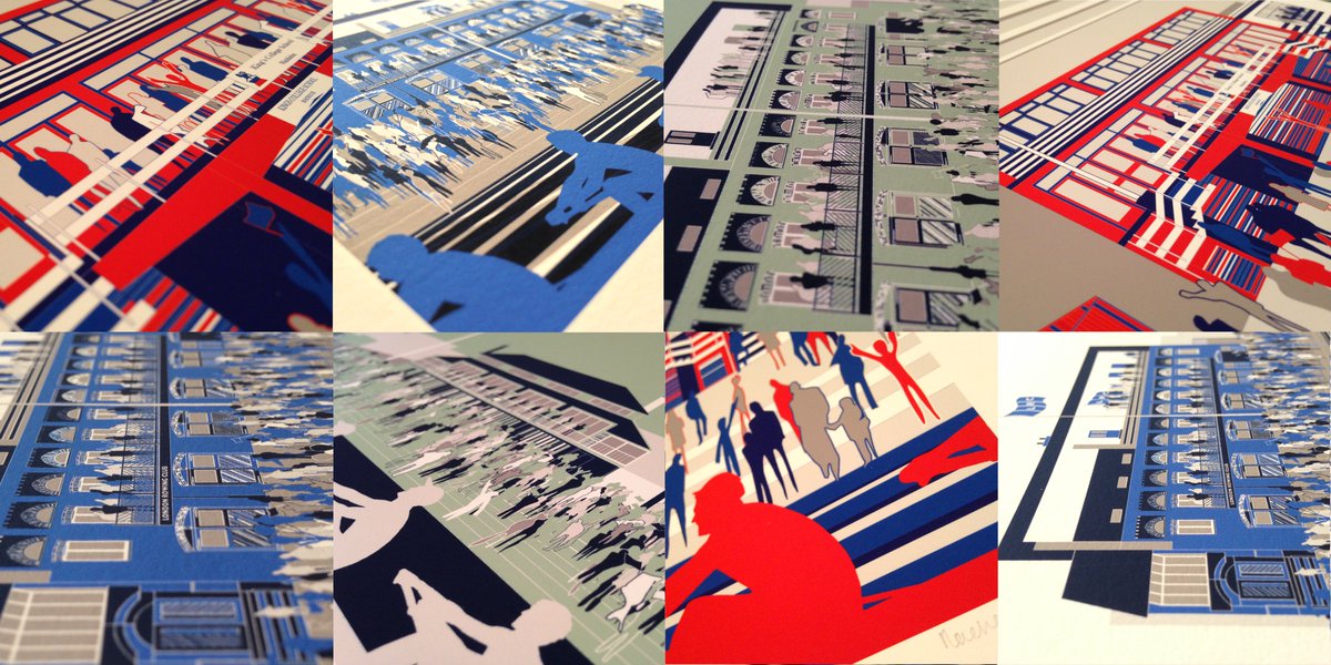 RachelHuntArt's tweet photo. Close up of The Boat Race print series, currently on display @tried_true_cafe and @TheExchangeSW15 #illustration https://t.co/QuL5fZ0i56