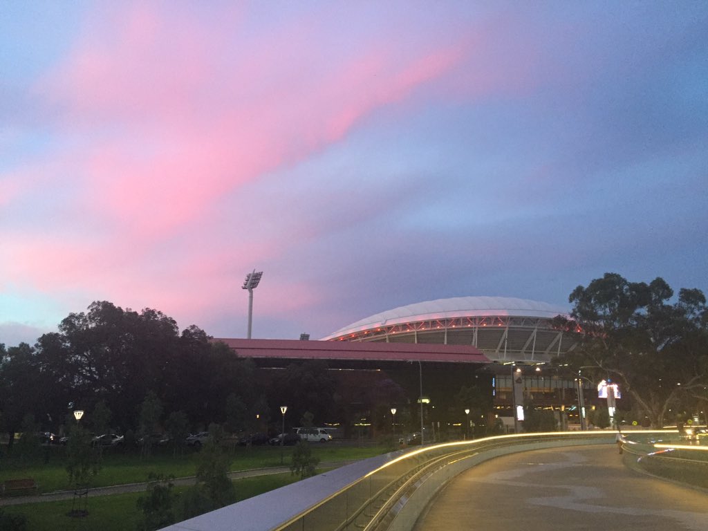 DonnaSpethman's tweet photo. Constructive day @RMIA_AU nat conference #Adelaide #newideas #rmia2015 plus a kick ass sunset over #AdelaideOval https://t.co/UzTPl3mYXz
