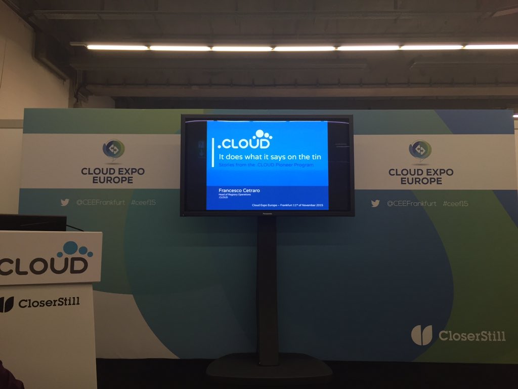epages's tweet photo. Next up is Francesco Cetraro from @getdotcloud who will present ePages as one of the .CLOUD pioneers #ceef2015 https://t.co/knXdCLiUr4