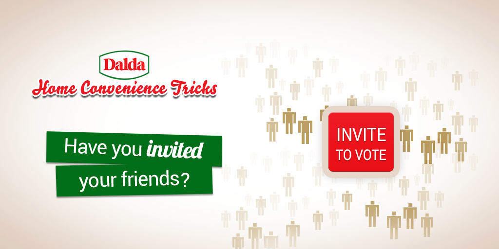 DaldaFoodsPk's tweet photo. Don’t waste time in inviting your friends to vote for your #HomeConvenience Trick. https://t.co/QfR1kCJE3c
