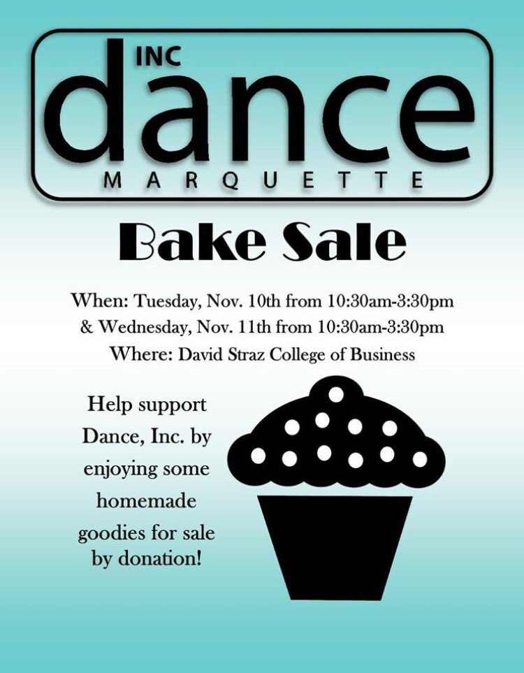 MU_DanceInc's tweet photo. Don't forget to check out our bake sale today from 10:30 a.m. - 3:30 p.m.! We have lots of homemade treats! https://t.co/HYxyBittso