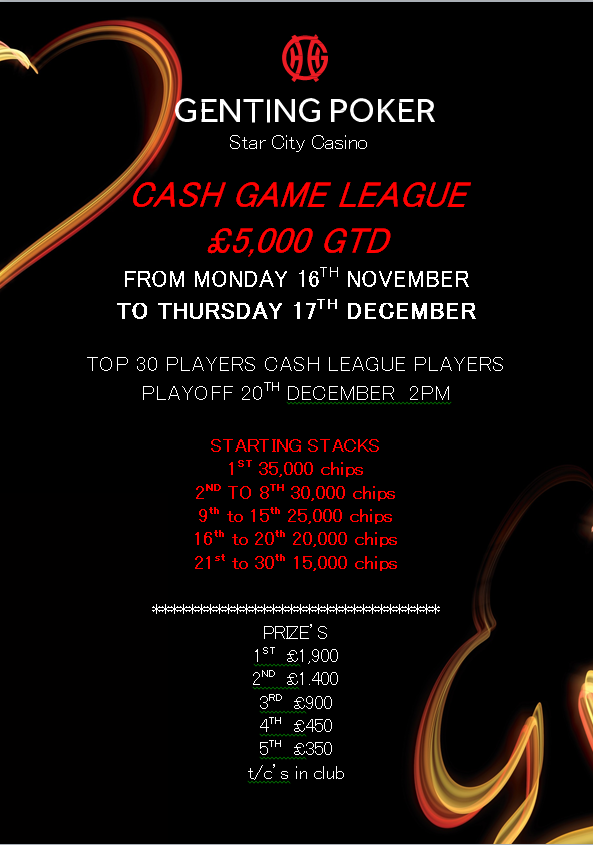 PokerInBrum's tweet photo. FROM MONDAY 16TH NOVEMBER STAR CITY https://t.co/vPG9SikeUj