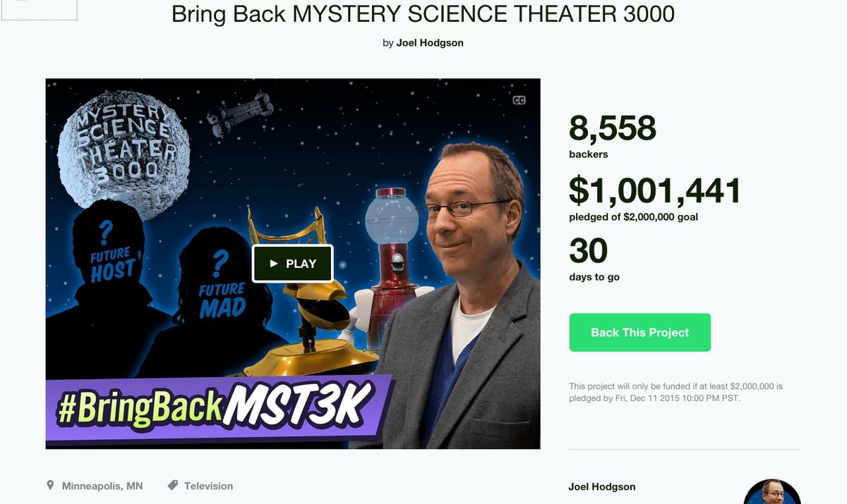 JoelGHodgson's tweet image. Cripes o geeze! Just over 24 hours &amp;amp; we're halfway to our first goal! "We're on our way!" #BringBackMST3K