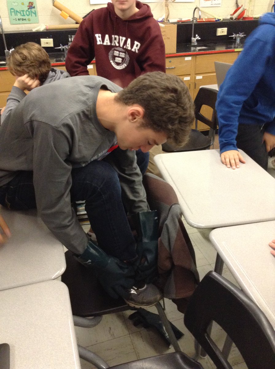 LoEllenScience's tweet photo. How hard is it to tie your shoe in a spacesuit? Our Grade 9 Pre-IB students discovered that answer today!#LEPscience https://t.co/LMRJ2DXfTT