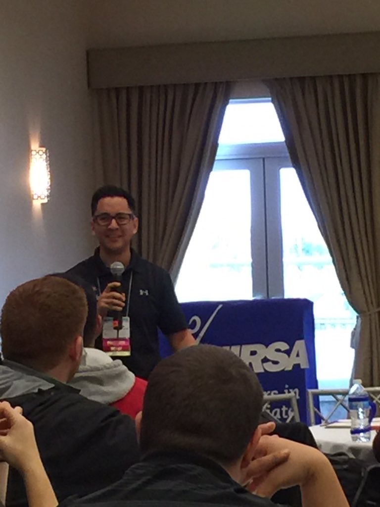 CRLeduc's tweet photo. @EarlCabellon wrapping up @NIRSARegion1. Thanks for being great hosts @SBUCampusRec! #recnerds #smarterstangs https://t.co/zyvCUYfFBq