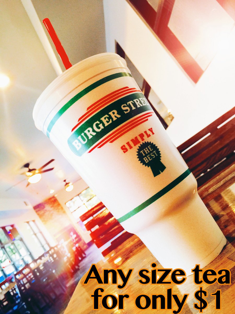 BurgerStCorp's tweet photo. Quench your thirst with our freshly brewed iced tea - any size you want for only $1! https://t.co/sHW9xiTFI0