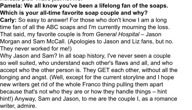 Jpinky39092's tweet photo. A interview Carly Phillips did back in 2012 on why she ❤️ #JaSam #GH https://t.co/26ZydAtOOJ