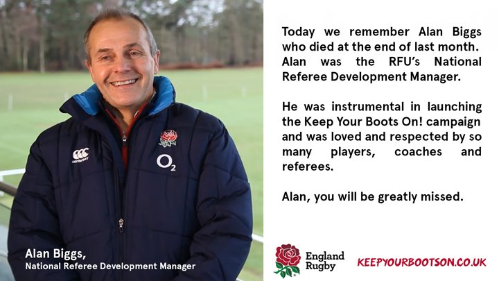 KYBOEngland's tweet photo. Today we remember Alan Biggs who was the RFU’s National Referee Development Manager. https://t.co/9ueaLDY3sJ