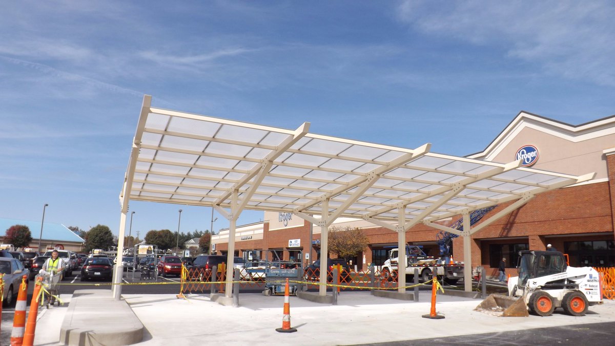 RBI_Structures's tweet image. Our latest glazed grocery store canopy for online shopping.