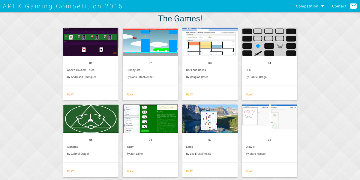 Check out all games from the <a href="/odtug/">Oracle Developer & Technology User Group (ODTUG)</a> #orclapex competition  competition.odtug.com/pls/apex/f?p=A… Some incredible work here!