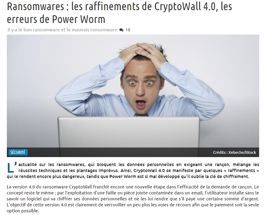 FranckyPedia's tweet photo. #Ransomwares -> les raffinements de #CRYPTOWALL4 , les erreurs de #PowerWorm https://t.co/isLE0IFW5O via @nextinpact https://t.co/bB0K7YIyTB