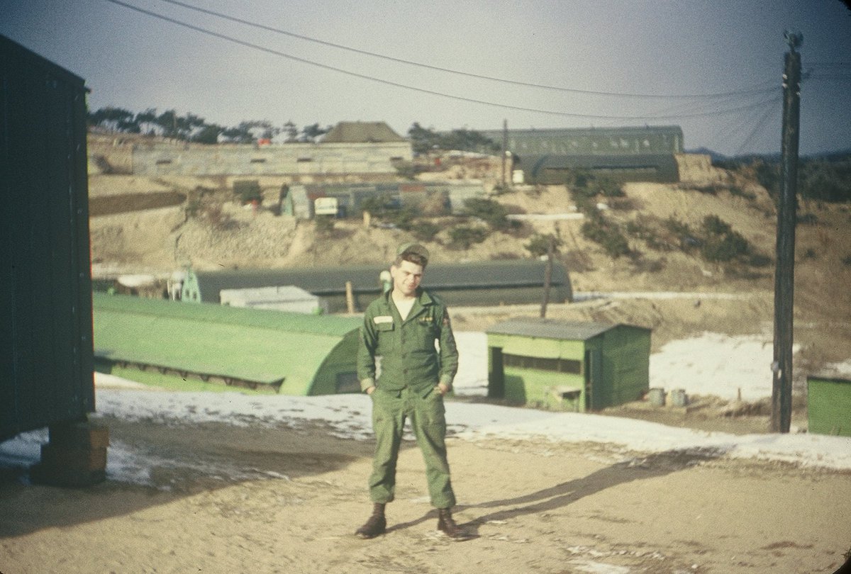 iowahawkblog's tweet photo. #VeteransDay my favorite veteran near the Korean DMZ, 1957 #Hawkdad https://t.co/Orr18LWDsn