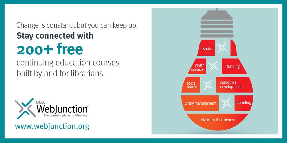 OCLC's tweet photo. Need to know something new? Try a free @WebJunction course.  #WebJunctionWednesday https://t.co/qQcrPBagn3 https://t.co/6L0UIqYeSX