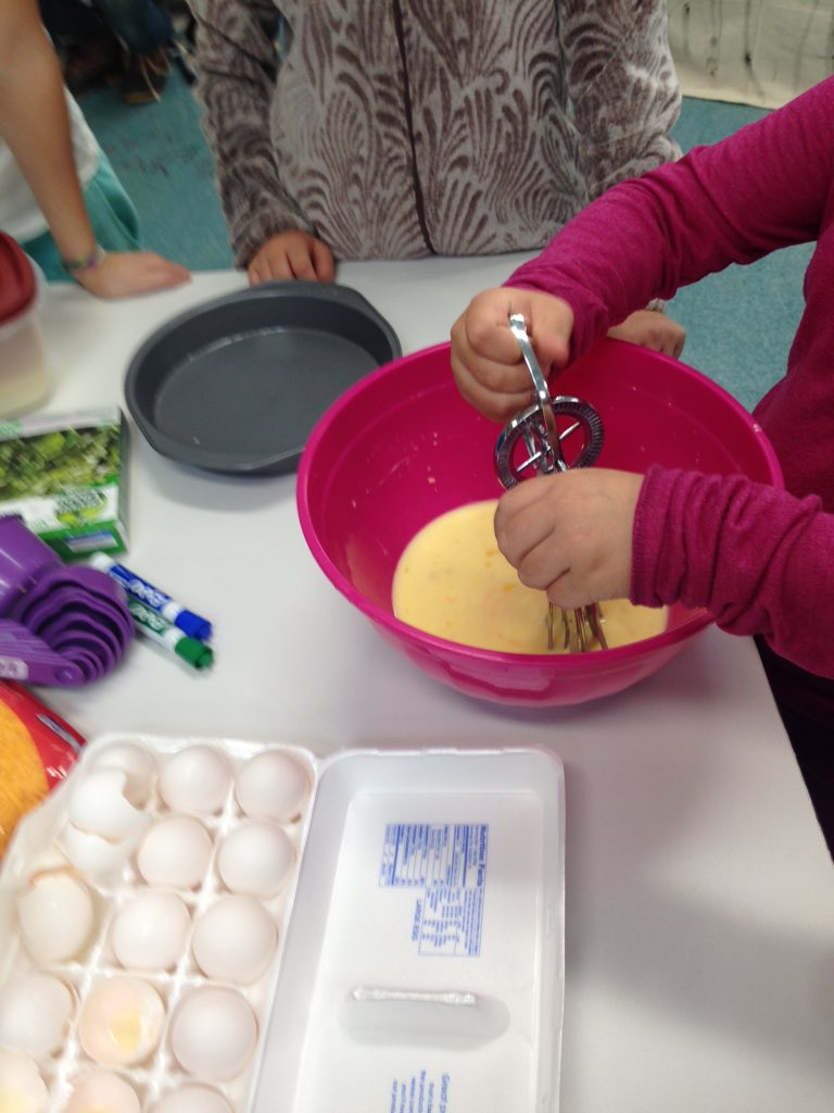 mthornton78's tweet photo. #MULTIAGEAHES Ss are making quiche today.  #followrecipe #scichat #mathchat simple machines, fractions, matter, etc https://t.co/H8OAxhlve9