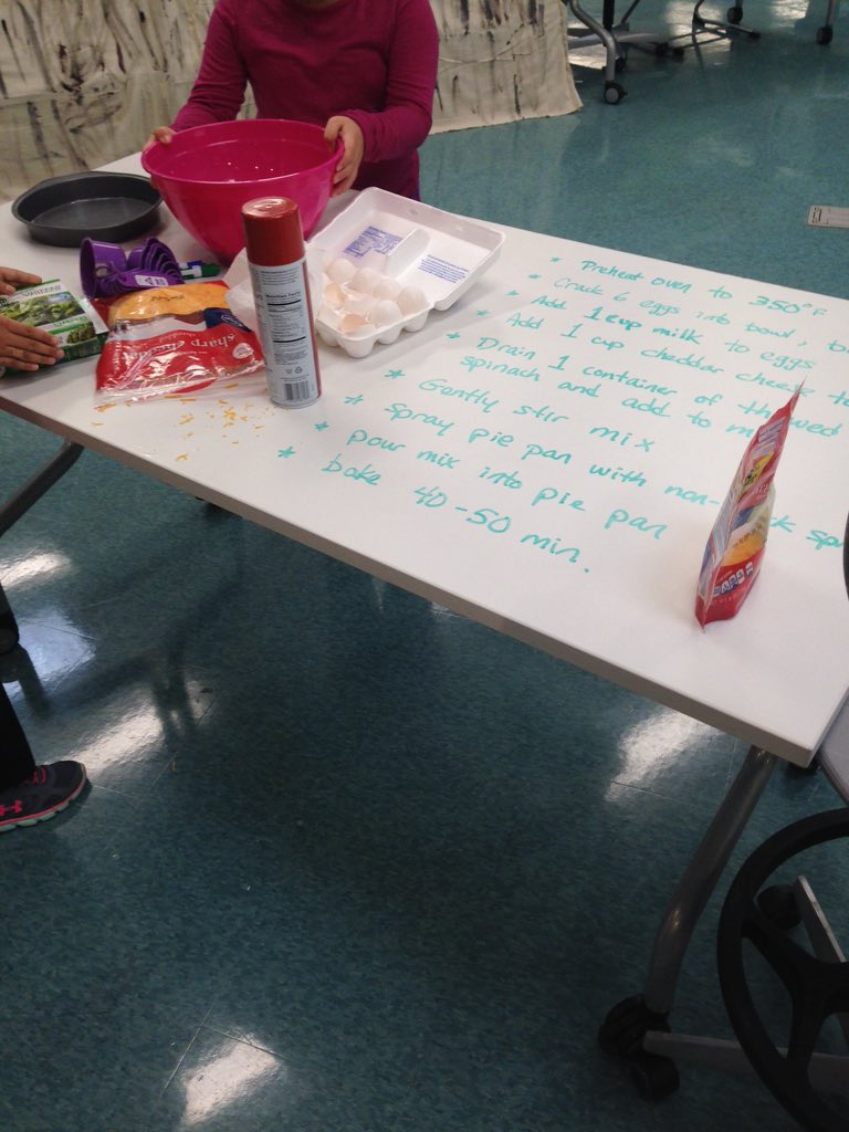 mthornton78's tweet photo. #MULTIAGEAHES Ss are making quiche today.  #followrecipe #scichat #mathchat simple machines, fractions, matter, etc https://t.co/H8OAxhlve9