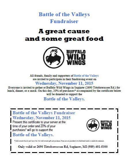 Bring this flyer to BDubs, and 20% of the bill will go towards Battle of the Valleys!