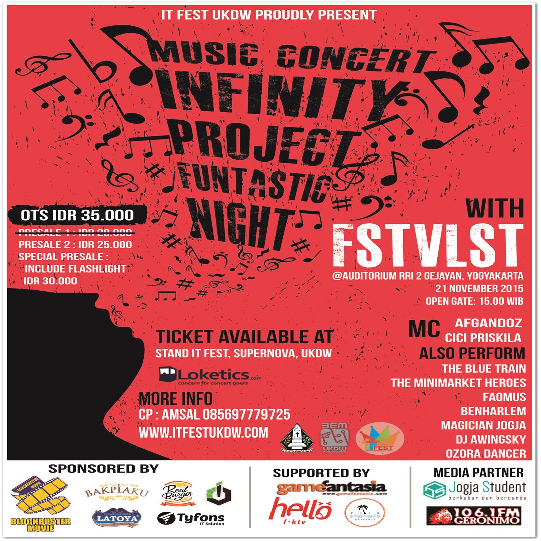 Sabtu depan ayo merapat ke RRI 2 Gejayan! Ada <a href="/TMH_Raprock/">TheMinimarketHeroes</a> di Konser Infinity Project: Funtastic Night with <a href="/FSTVLST/">festivalist =</a>