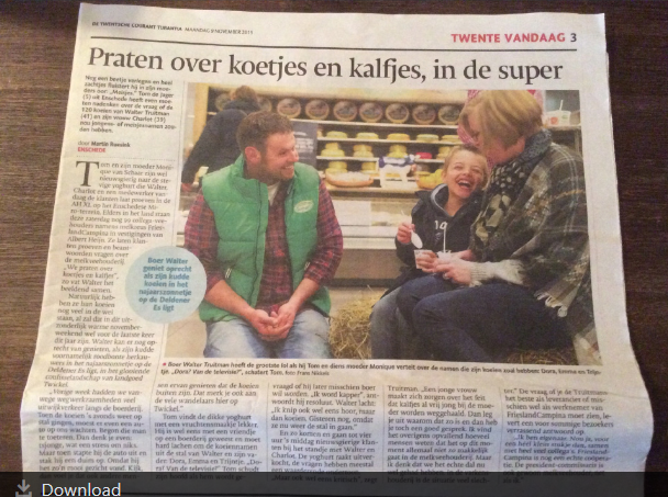 Heeft u het artikel gelezen in De Twentsche Courant Tubantia? Boer op de vloer met Campina stevige Yoghurt! #Campina