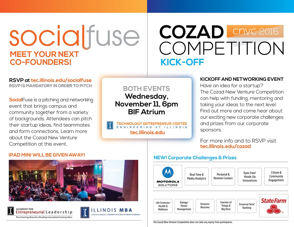 LanduytCenter's tweet photo. Don't forget about #SocialFuse & #Cozad kickoff tonight from 6-8 at BIF! #Pitches #Prizes #iPadminiGiveaway #Network https://t.co/7TquXqrtGv