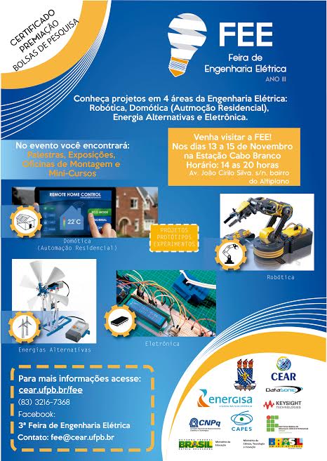 UFPB_60_ANOS's tweet image. III Feira de Engenharia Elétrica ocorrerá na Estação Ciência Cabo Branco. 
Mais informações: fee2015.com