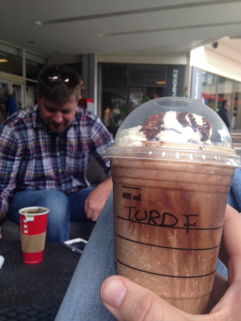 justLurchin's tweet photo. First @Starbucks experience with @travalicious71 #theyGotMyNameRight #chile #santiago https://t.co/p1J18k0Rz8