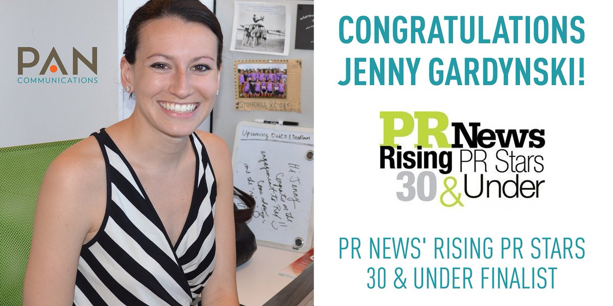 PANcomm's tweet photo. Congrats to @JennyGardynski on being a finalist for @PRNews Rising #PR Stars 30 &amp; Under! We're lucky to have you! https://t.co/dCT6fgdurl