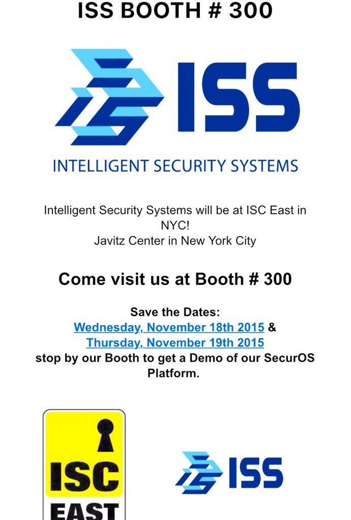 Isscctv's tweet image. #ISCEast2015 Booth #300 @Isscctv  Come see us! #security  #ipvideo #analytics #NYC @aluisiofig  @gabrielle_ISS