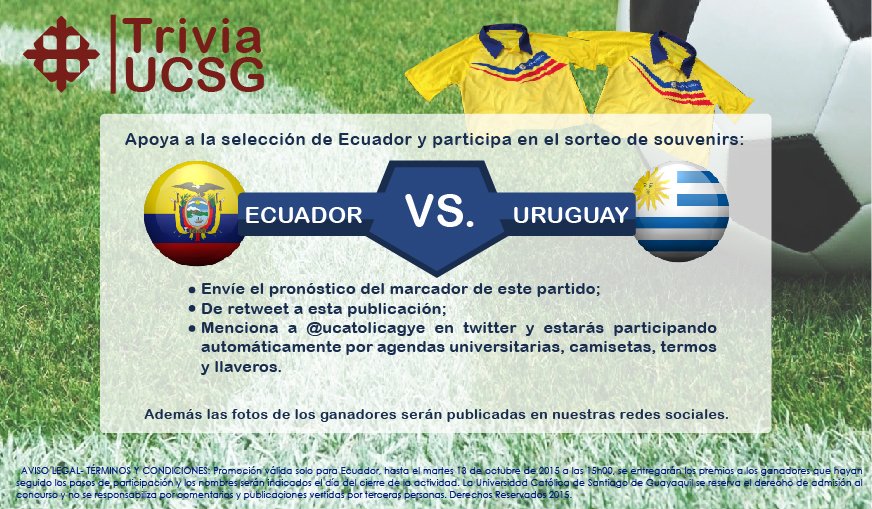 ucatolicagye's tweet photo. Apoye a la selección con la #TriviaUCSG envíe su pronóstico, de RT al tweet y mencione a @ucatolicagye #VamosEcuador https://t.co/qLe8150Byq