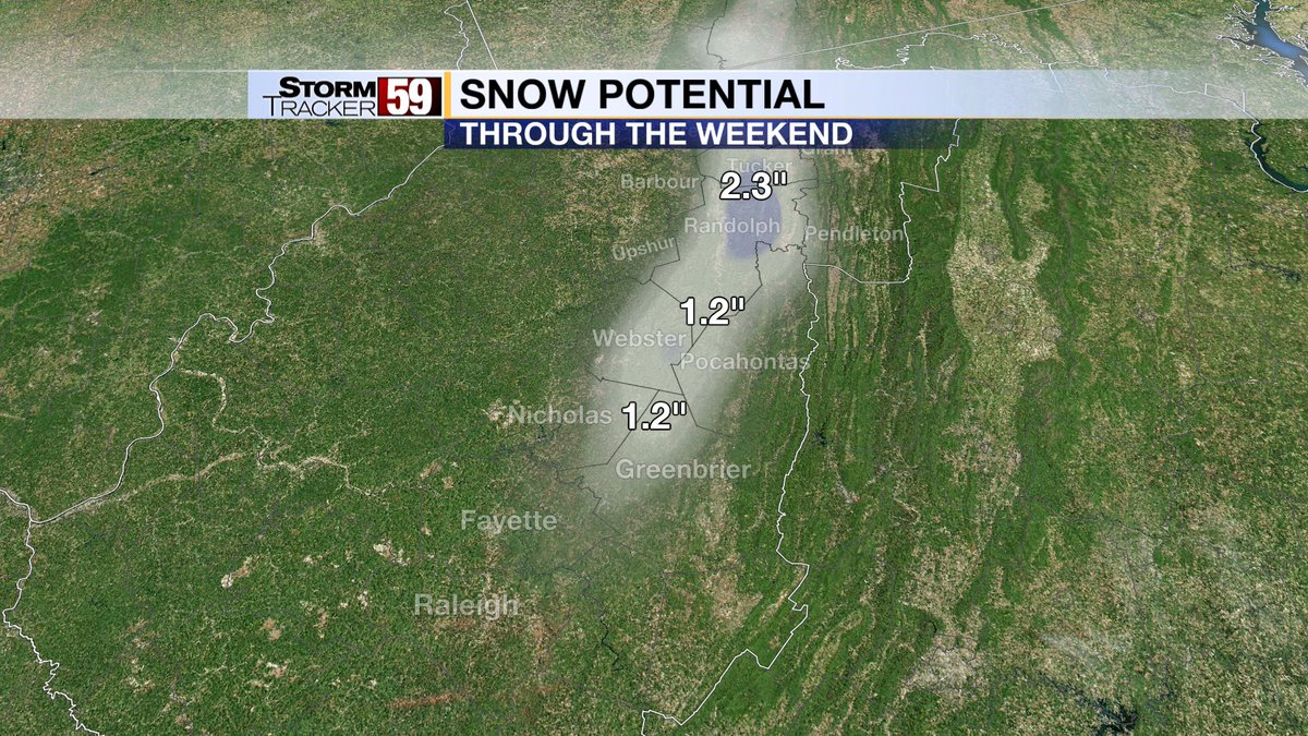 WeatherErik's tweet image. #SnowPotential- Looks like some locations above 3,000ft could see upwards of dusting-inch of snow.@WVNS59News