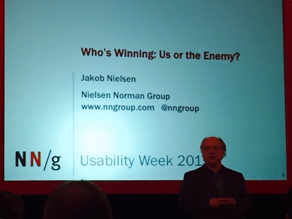 wercuri's tweet photo. Jakob Nielsen's key note speech on UX #usabilityweek #nnguw https://t.co/pddnaGevuB