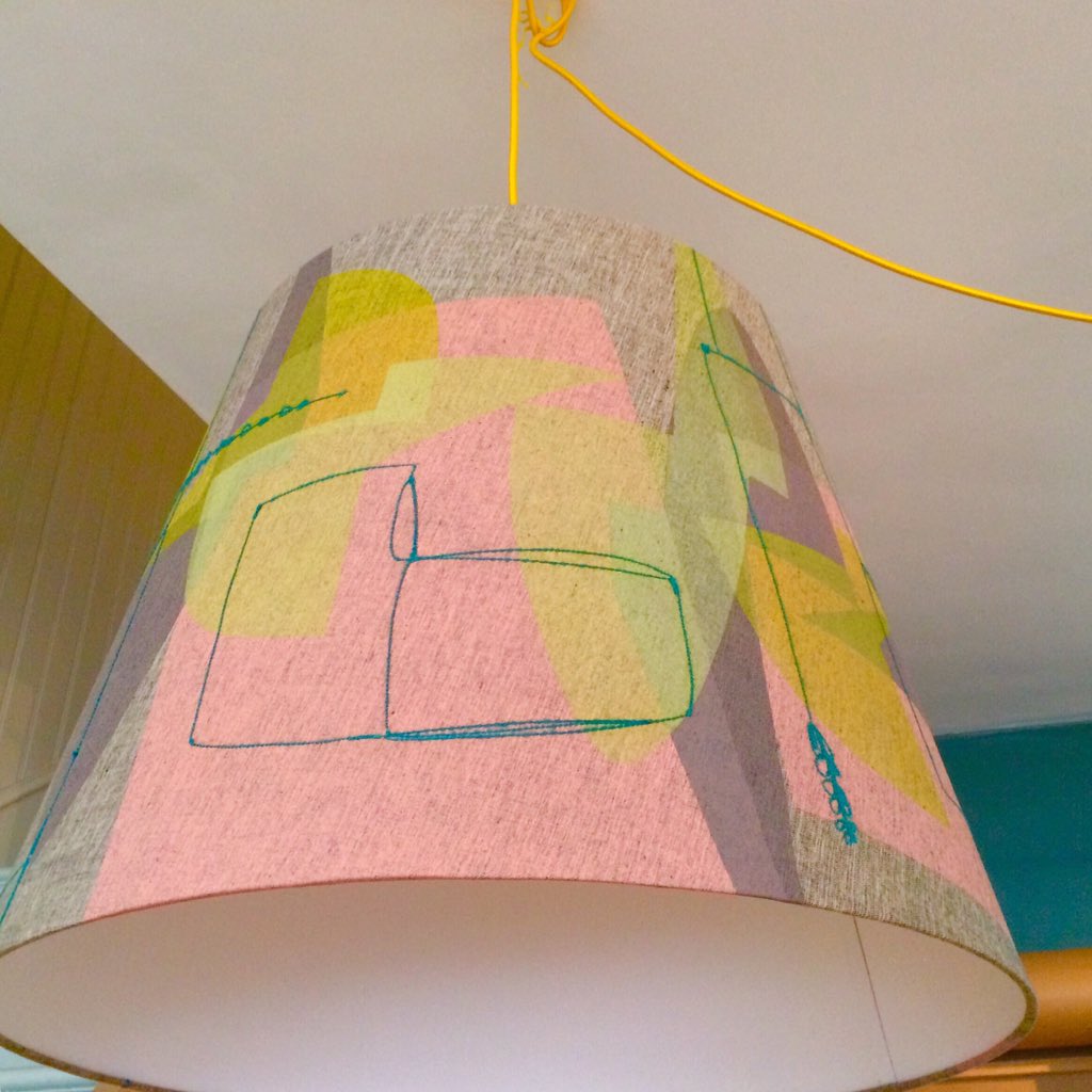 maxine_sutton's tweet photo. Blush Pink+Mouse Grey+Hot Yellow+Lemon Chalk+Teal stitch #screenprint #embroidery #lighting #interiors #lightshades https://t.co/UT86iI6QBG