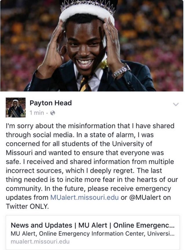 noskysplitscree's tweet photo. #Mizzou #MSAPresident Payton Head forced to refute the #kkk lies he had perpetuated
#poopswastika #Missouri https://t.co/9kzZSrBMRX