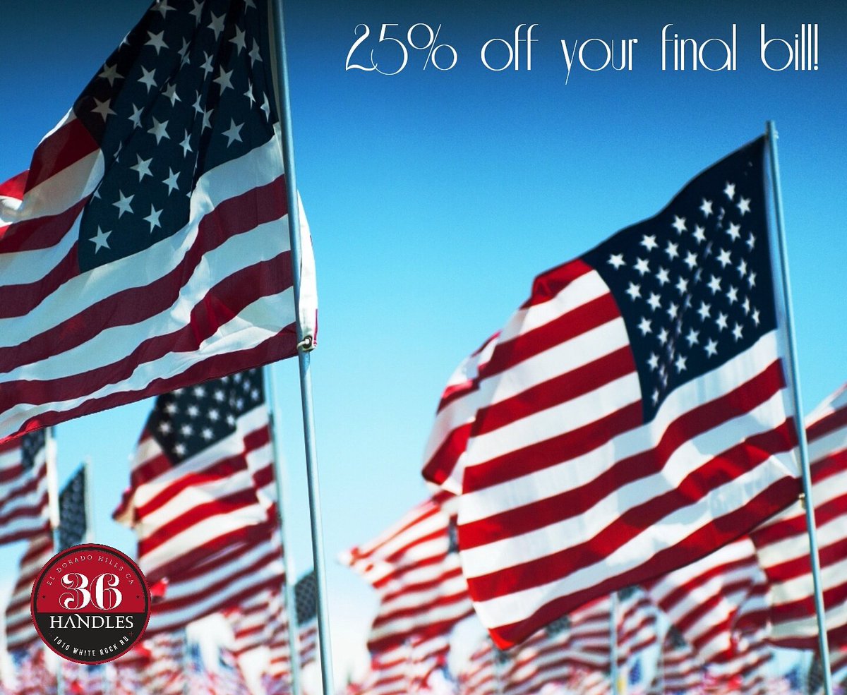36HandlesPub's tweet photo. Happy Veterans day, come in today & get 25% off. Including your drinks!
Present military ID or VA card. #36handles https://t.co/LkafqY5EOB