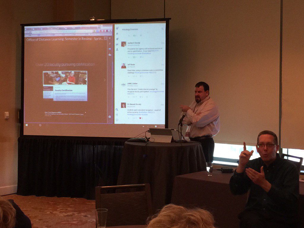 sashatberr's tweet photo. "Recycle or reuse everything you create" @lukedowden #Strategy2Innovate #WCET15 https://t.co/ZuOu8WliuT