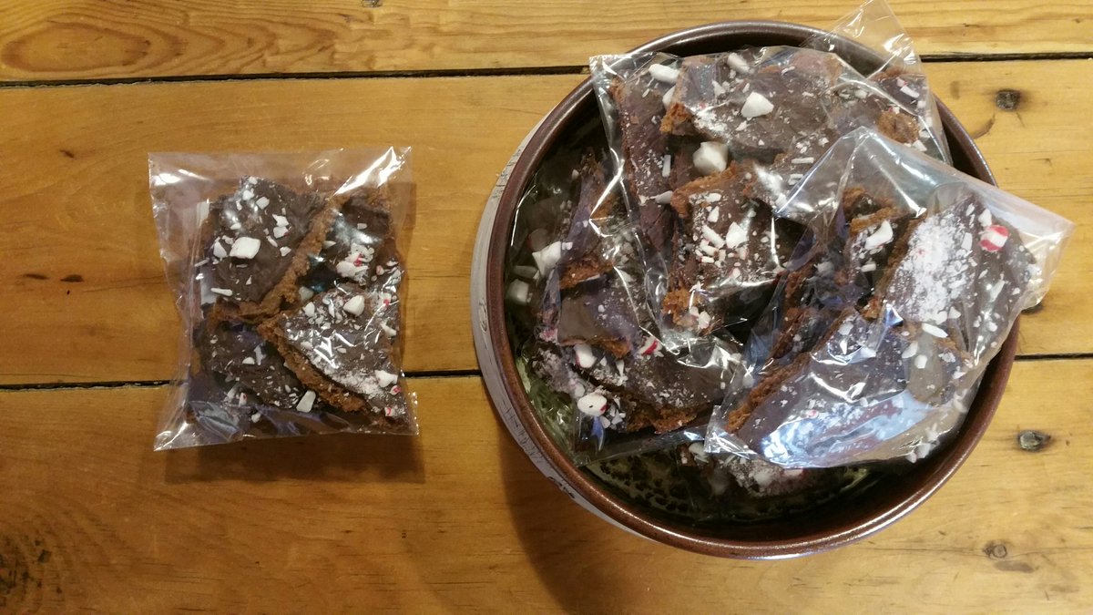 ATGFactoryStore's tweet image. New and only at #ATGFS - #vegan chocolate peppermint bark. $5 for 100g bag. Bet you can't have just one piece!