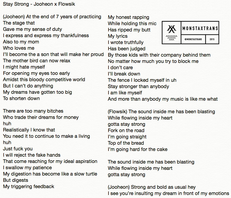 Mxtrans Eng Lyrics Stay Strong Jooheon X Flowsik T Co Kv8kfujkmy Twitter