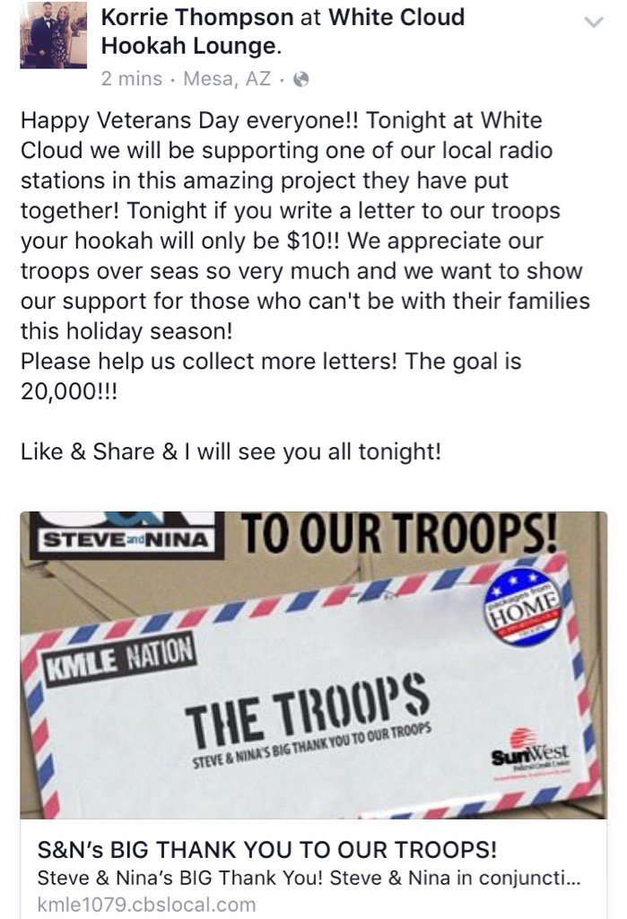WC_hookah's tweet photo. We are supporting the BIG THANK YOU project! $10 hookah for those who participate! @KMLE1079 https://t.co/ZGy9CPrSzs https://t.co/EDRCBD1LZi