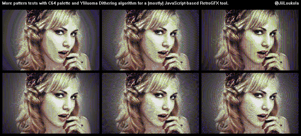 JiiLoukola's tweet photo. Testing pattern overlays and a dithering algorithm... #RetroGFX #c64 #demoscene https://t.co/yT8e07Hyil