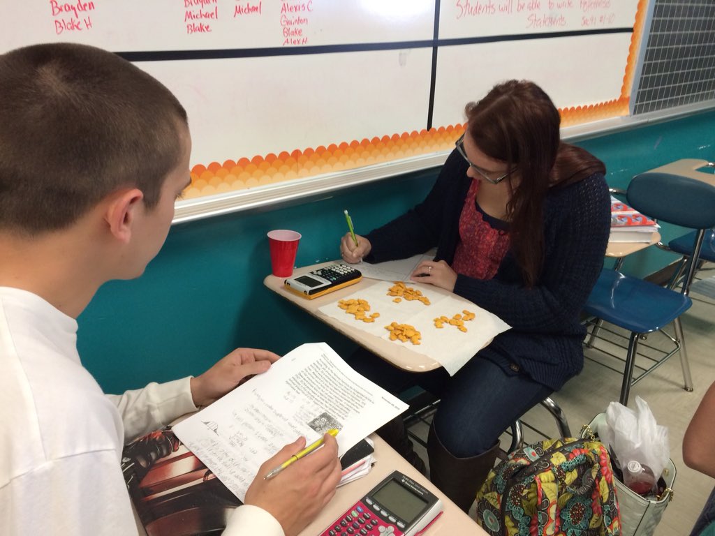 AliceInMathland's tweet photo. Amazing stat stud checking the prop of smiley gold fish @GaryPetko #powellhigh @ThePowellPrin https://t.co/cU5iUOleuf