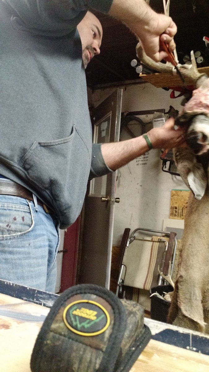 CoreyBrossman's tweet photo. @oeknives hard at work caping my buck #sharpasHell #WhatAFeeling https://t.co/Id2RQAOy4G