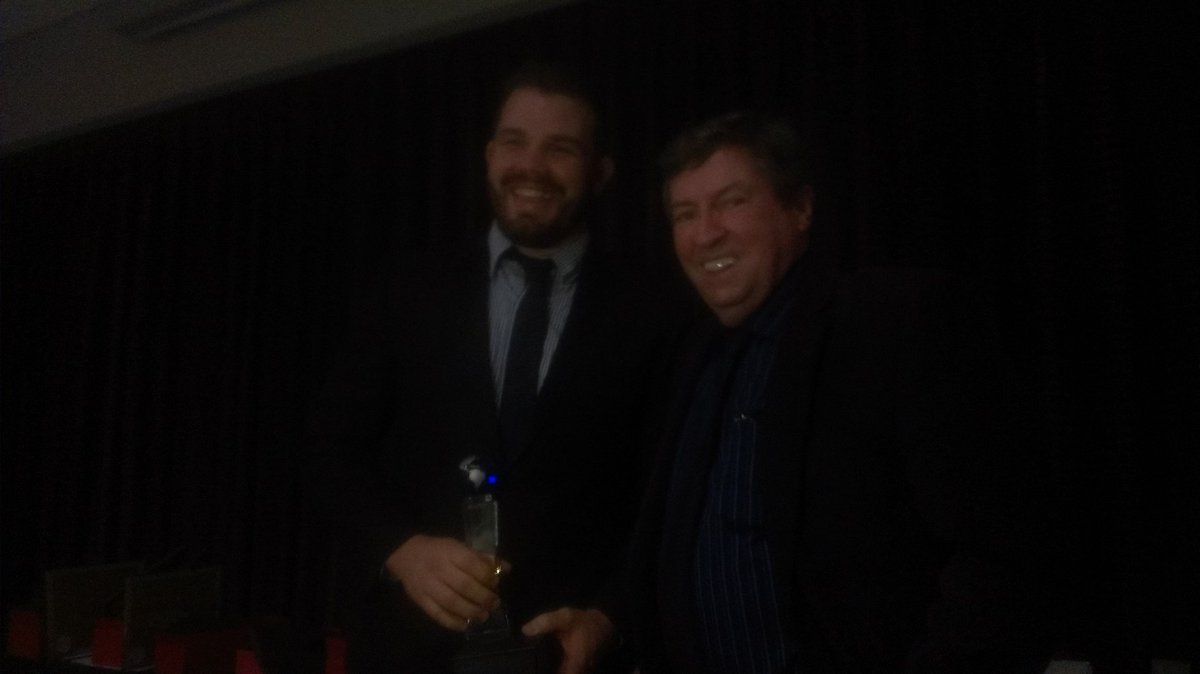 DCravenRL's tweet photo. @leedsrhinos @cuthbertson85 getting his #RLWA Player of the Year award from chairman Peter Wilson #yplive #yeplive https://t.co/skopp3QByO