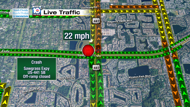 Crash on Sawgrass Expy and US-441 SB. Off-ramp closed #traffic #broward @JeniseFernandez https://t.co/UGHf48qYZc