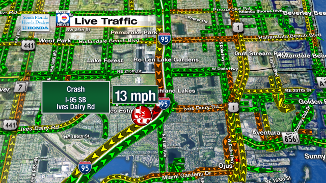 Crash on I-95 SB at Ives Dairy Rd. Speeds at 13mph #traffic #miami @JeniseFernandez https://t.co/ndo0z0Vb2K